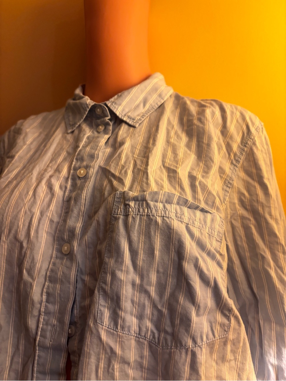 H&M Blue and White Striped Lightweight Button-Up Pajama Top